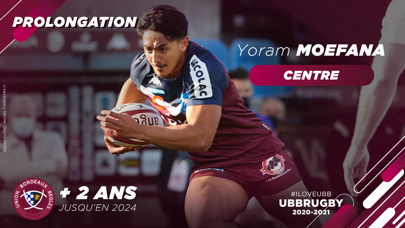 Yoram Moefana prolonge à l'Union Bordeaux Bègles jusqu'en 2024